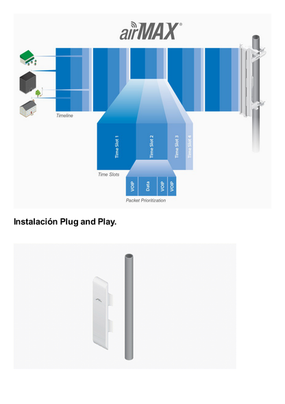 NanoStation airMAX M2 CPE,  hasta 150 Mbps, frecuencia 2 GHz (2412-2462 MHz) con antena integrada de 11 dBi