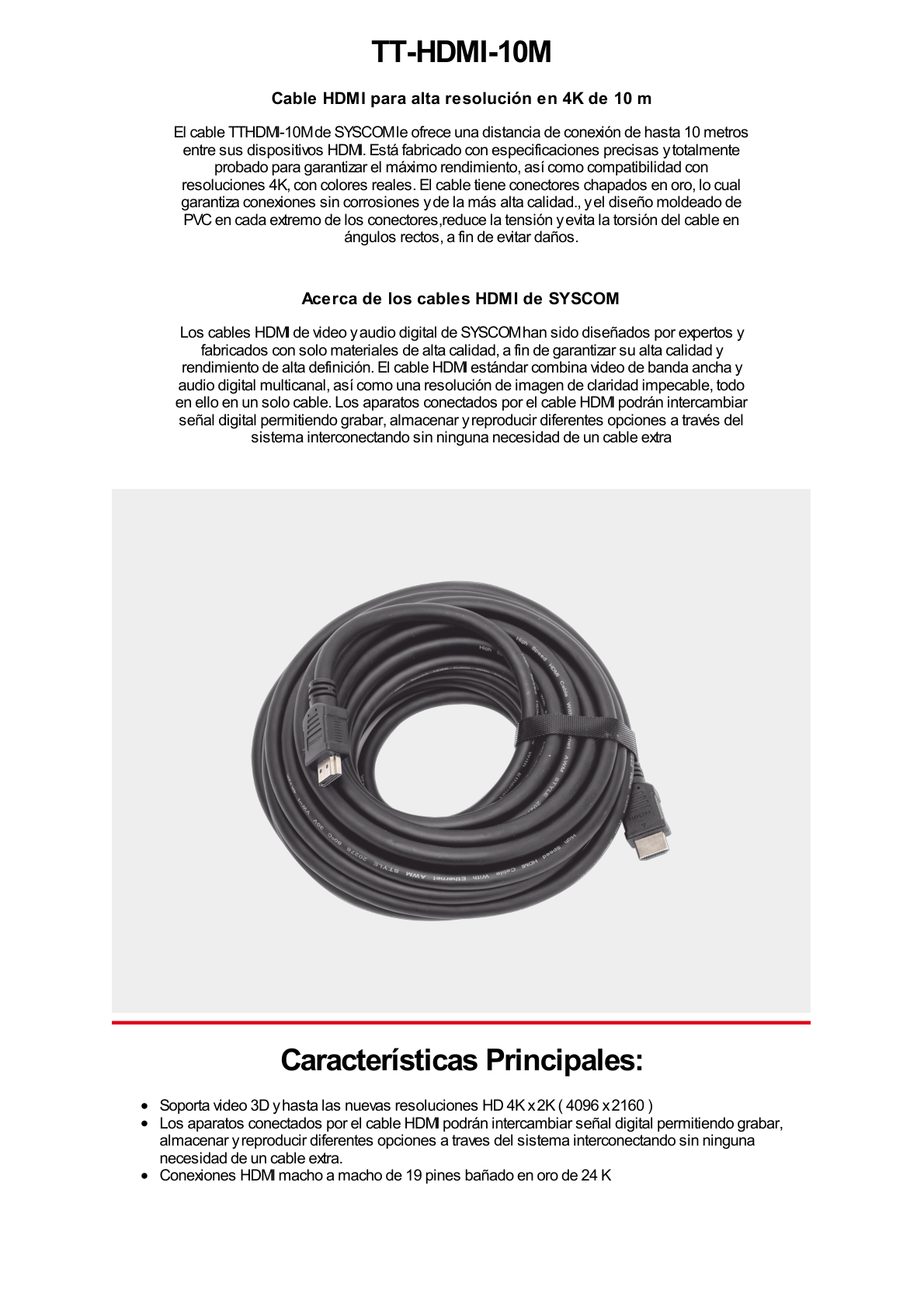 Cable HDMI de 10 Metros (High Speed) / Resolución 4K / Soporta Canal de Retorno de Audio (ARC) / Soporta 3D / Blindado para Reducir Interferencia / Chapado en Oro / Alta Resistencia y Durabilidad.