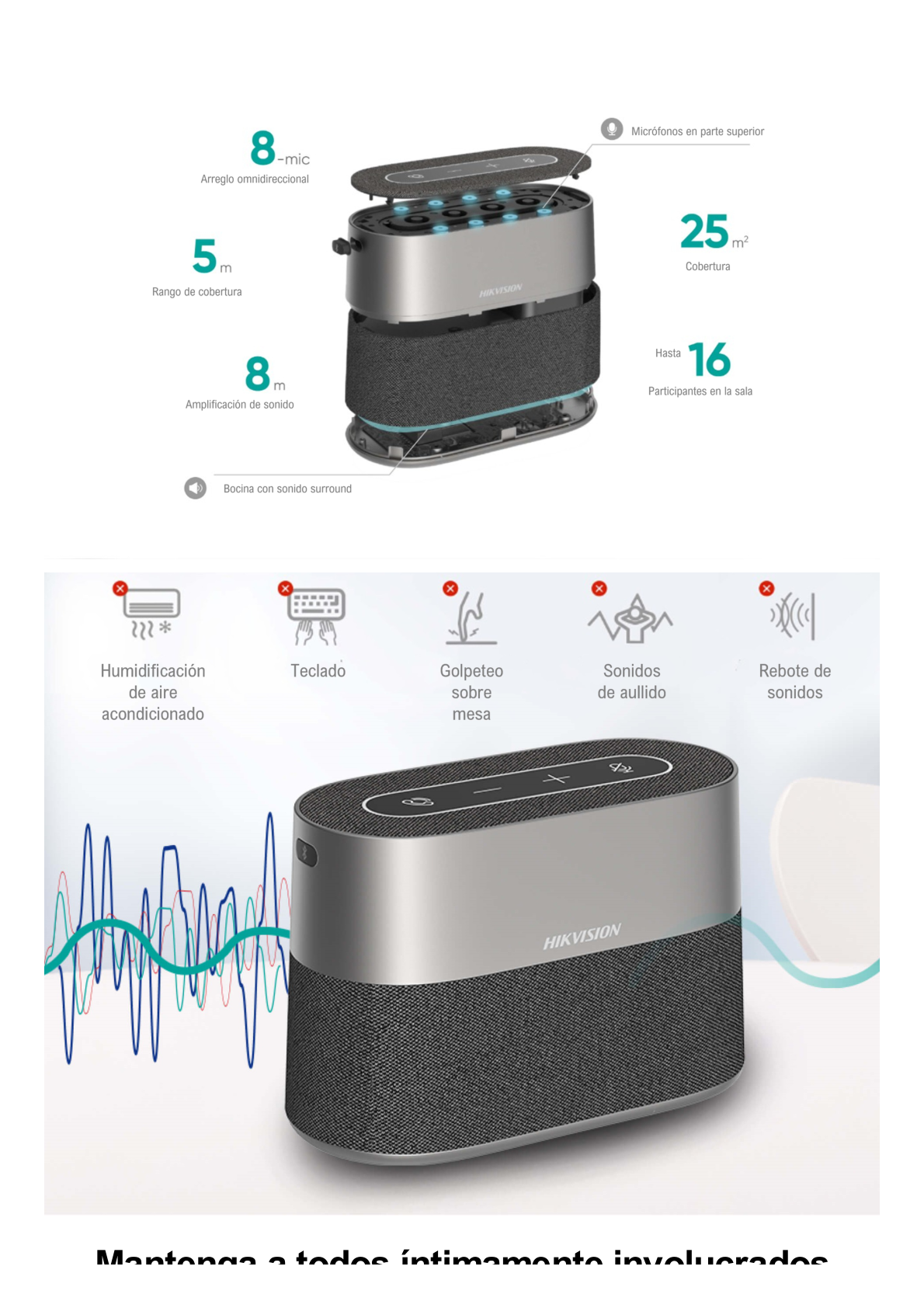 Micrófono y Bocina Inalámbrica / Omnidireccional / DNR / Bluetooth / Ideal para Videoconferencias / USB-C / Compatible con Zoom - Webex - Skype - Youtube - Etc..