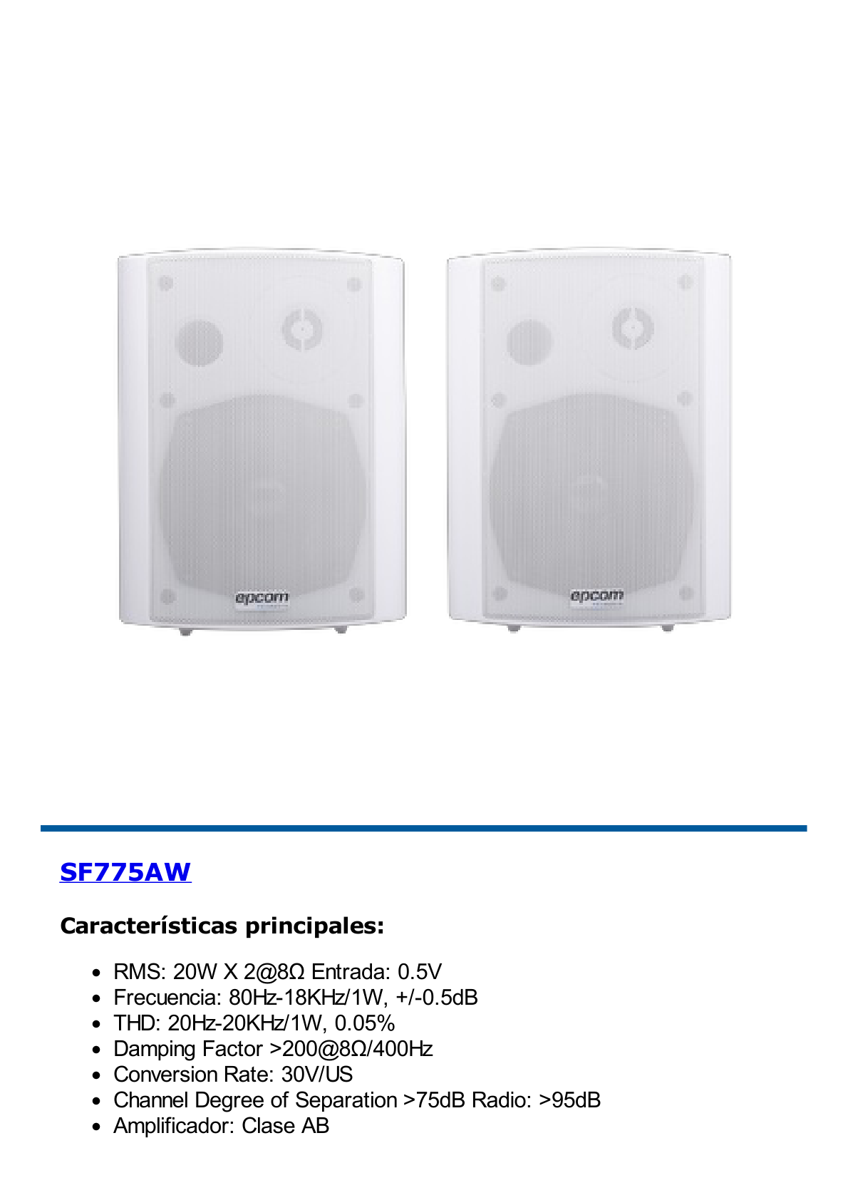 Kit  Altavoces + Modulo Receptor BT | Montaje en Pared | 2x20W RMS | Material ABS y Reja Metálica | Bracket de Metal | Color Blanco