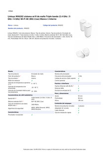 Sistema Velop Pro 6E Linksys Wi-Fi 6E MX6202 Mesh (2-piezas) AXE5400 Tri-Banda MU-MIMO DL-OFDMA 2x RJ45 gigabit