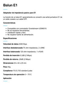 Balun E1 -Adaptador BNC hembra 75 ohms a jack RJ45 120 ohms