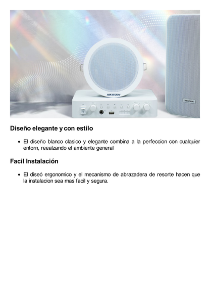 Amplificador una Zona / 2 Canales / 30 W por Canal / Conexión Bluetooth / Salida 4-8 Ω x 2 / 100V COM x 2 / Uso Interior