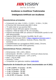 NVR 12 Megapíxel (4K) / 8 canales IP / 8 Puertos PoE+ / Reconocimiento Facial / AcuSense (Evita Falsas Alarmas) / 1 Bahías de Disco Duro / HDMI en 4K