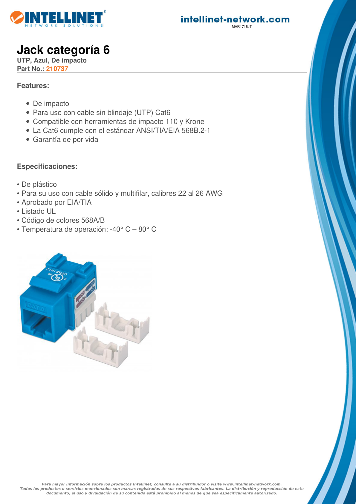 JACK INTELLINET CAT 6 DE IMPACTO AZUL