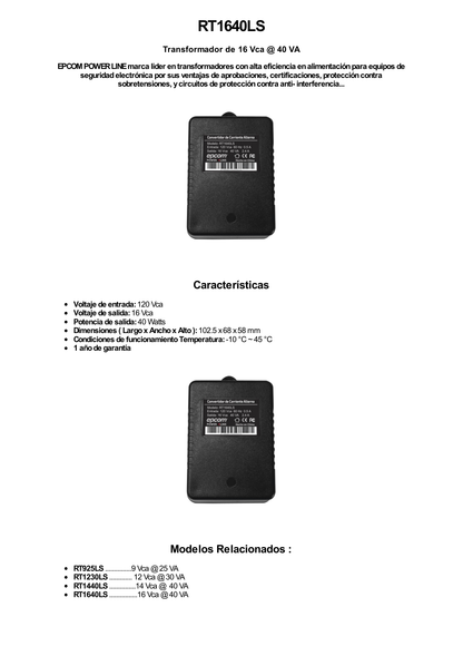 Transformador 16 Vca 40 VA