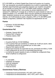 Easy Smart Switch PoE JetStream , 8 puertos 10/100/1000 Mbps  55 W