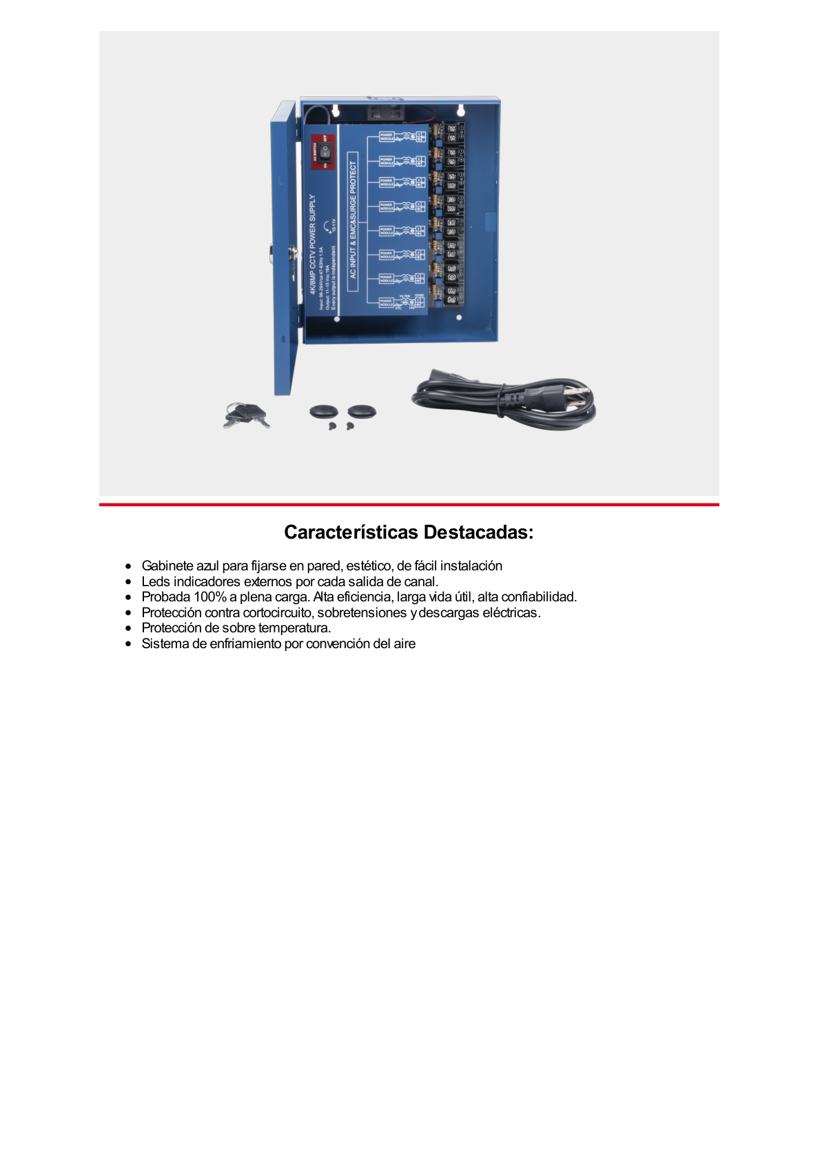 Fuente de Poder Profesional HEAVY DUTY @ 16 Amperes / 8 Canales / Hasta 2A por Salida / Ajuste independiente de 11 a 15 Vcc por Salida / Protección Contra Sobrecargas / Filtro de Ruido Especial para Cámaras 4K.