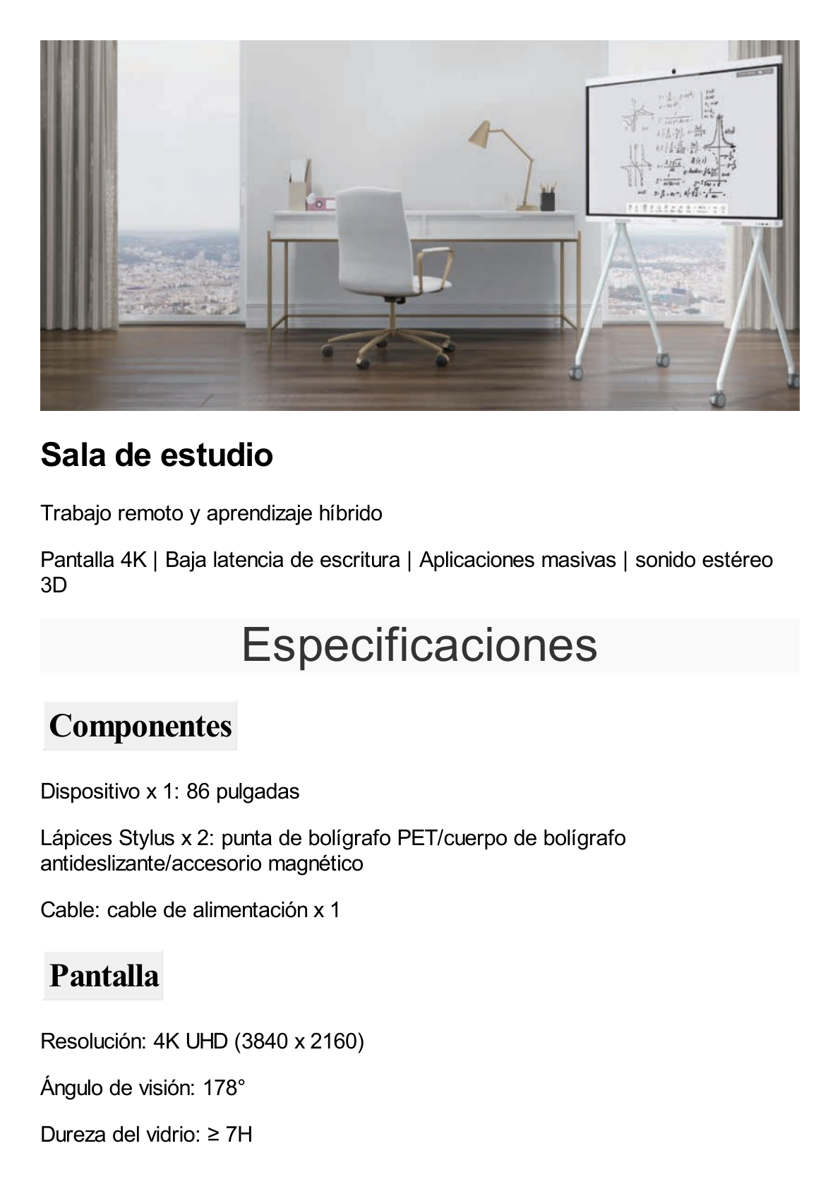 HUAWEI IdeaHub B2, Pantalla interactiva para Colaboración Inteligente, 86", 4K UHD, Android 9, Wi-Fi, blanco Jade.