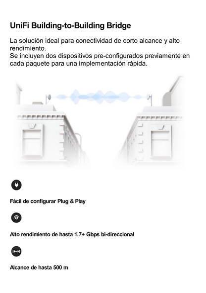 Kit UniFi Building Bridge de 1+ Gbps en 60 GHz con radio redundante en 5 GHz, alcance de hasta 500 m