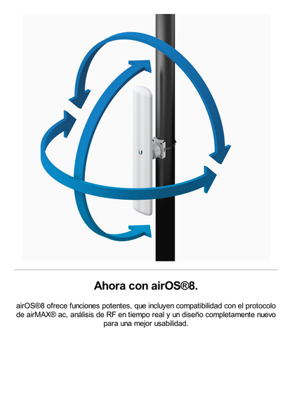 Estación Base 2x2 MIMO airMAX LiteAP AC hasta 450 Mbps, 5 GHz (5150 - 5875 MHz) con antena integrada de 16 dBi y cobertura de 120 grados