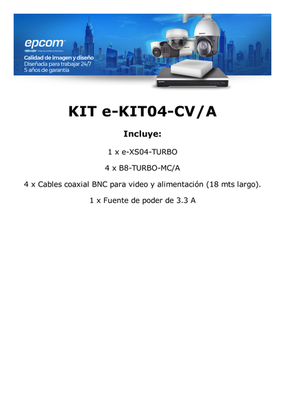 Kit TurboHD 1080p / DVR 4 Canales con Unidad de Almacenamiento eSSD de 300GB / 4 Cámaras Bala ColorVu con Micrófono Integrado / Fuente de Poder / Accesorios de Instalación