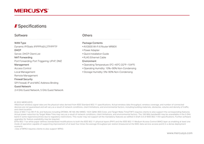 Router Wi-Fi 6 Mercusys MR80X AX3000 MU-MIMO OFDMA 1x RJ45 WAN y 3x RJ45 LAN gigabit 4 antenas 5dBi modo AP SmartConnect