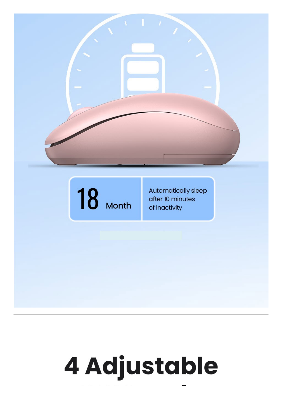 Mouse Inalámbrico 2.4G 800/1200/1600/2400 DPI / Función de 3 botones / Alcance 10m / Silencioso / Ergonómico / Anti-caída y Anti-interferencias / Color Dusty Pink / Batería Alcalina AA (incluida).