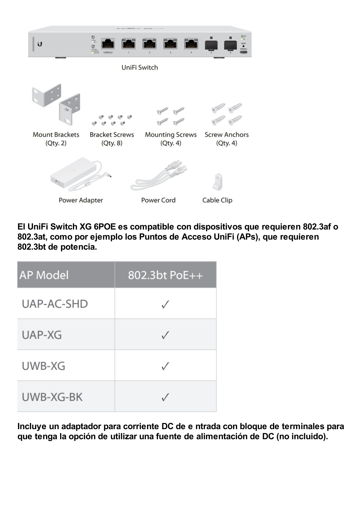 Switch UniFi 7 puertos (1 x consola, 4 x PoE++ 802.3bt y 2 SFP+)