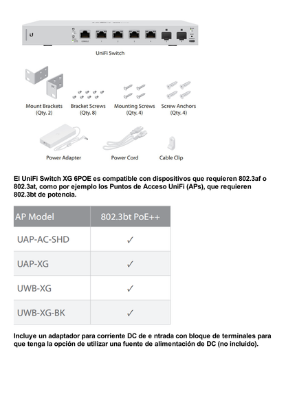 Switch UniFi 7 puertos (1 x consola, 4 x PoE++ 802.3bt y 2 SFP+)