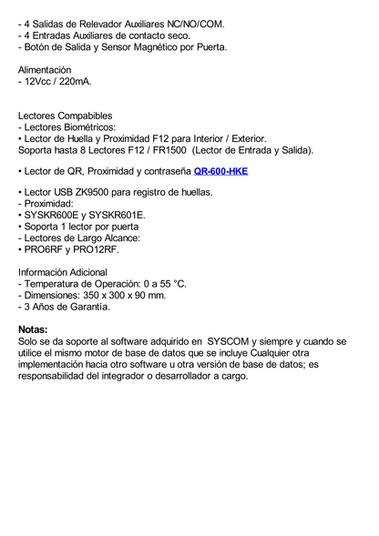 Controlador de Acceso / 4 PUERTAS / Funcion ADMS PUSH Incluida / Alta Seguridad / 3 Años de Garantía / Biometría Integrada / 20,000 Huellas / Software de integración ZKBioCVSecurity