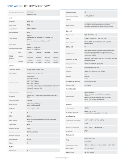 Camara Dahua DH-IPC-HFW1230DT-STW IP bullet WIFI 2 mpx lente de 2.8 mm 100 gds de apertura IR 30 m microfono IP67