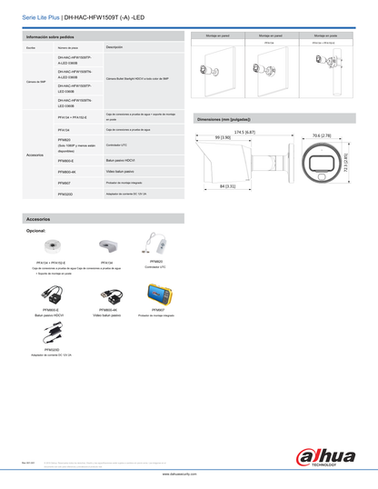 Camara Dahua DH-HAC-HFW1509TN-LED bullet full color 5 mpx lente 2.8 mm IR 20 m metalica 112 gds apertura IP67