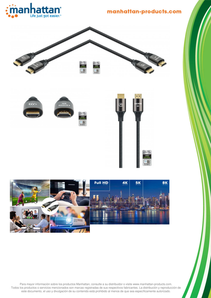 CABLE MANHATTAN HDMI 2.1 TEXTIL M-M 2M 8K 60HZ