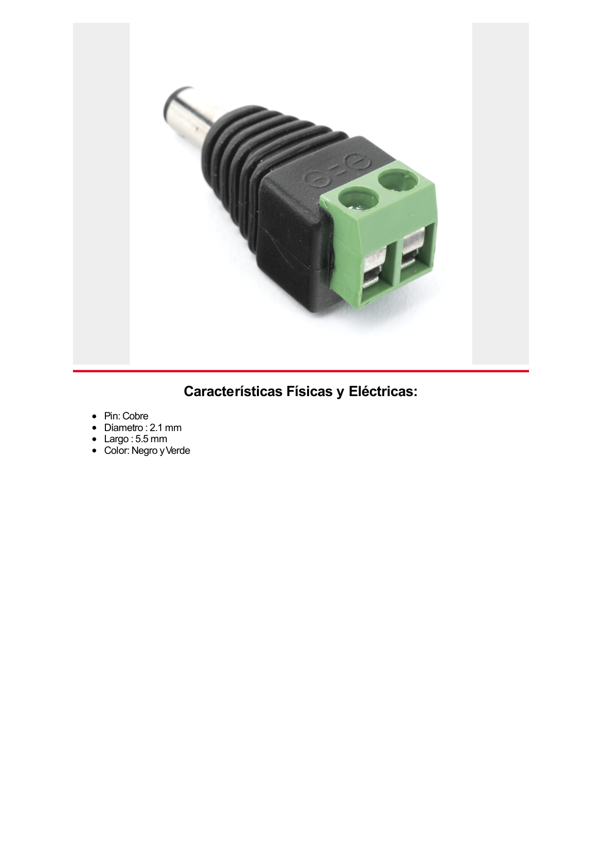 Adaptador Macho Tipo Jack de 3.5 mm Polarizado de 12 Vcc / Terminales Tipo Tornillo / Polarizado (+/-) / Ideal para Cámaras de Video Vigilancia.