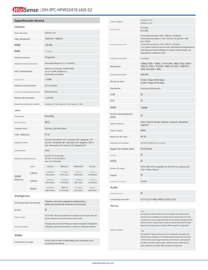 Camara Dahua DH-IPC-HFW3241E-S-S2 bullet 2 mpx lente 2.8mm IR 50 m metalica  wisense audio ranuro microsd PoE ip67