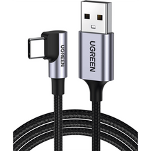 Cable USB-A a USB-C | 2 Metros | Conector con Ángulo Recto de 90° | Carga Rápida de hasta 60W | 480 Mbps | PD3.0 | QC /3.0/2.0 | FPC | AFC | Protección Integrada| Caja de Aluminio | Nylon Trenzado | Color Negro.