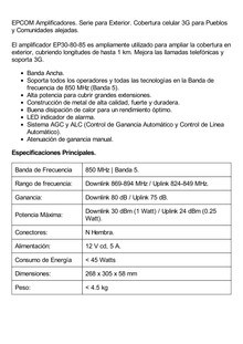 (HASTA 1 KILÓMETRO )Amplificador para ampliar Cobertura Celular en Exterior | 850 MHz, Banda 5 | Soporta 3G y Mejora las llamadas | 80 dB de Ganancia, 1 Watt de potencia Máxima