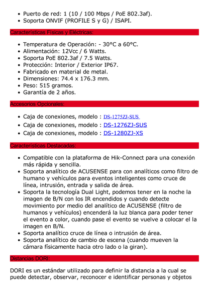 [Dual Light + 2 Micrófonos Integrados] Bala IP 8 Megapixel (4K) / Lente 2.8 mm / 40 mts Luz Blanca + 40 mts IR / ACUSENSE / Exterior IP67 / WDR 120 dB / PoE / ONVIF / Micro SD / Metal / ACUSEARCH