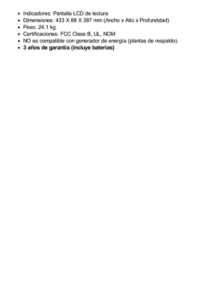 UPS de 2000 VA/1320 W, Topología Línea Interactiva, Entrada 120 Vca NEMA 5-20P, Torre o Rack 2 UR, Con 8 Tomas NEMA 5-20R