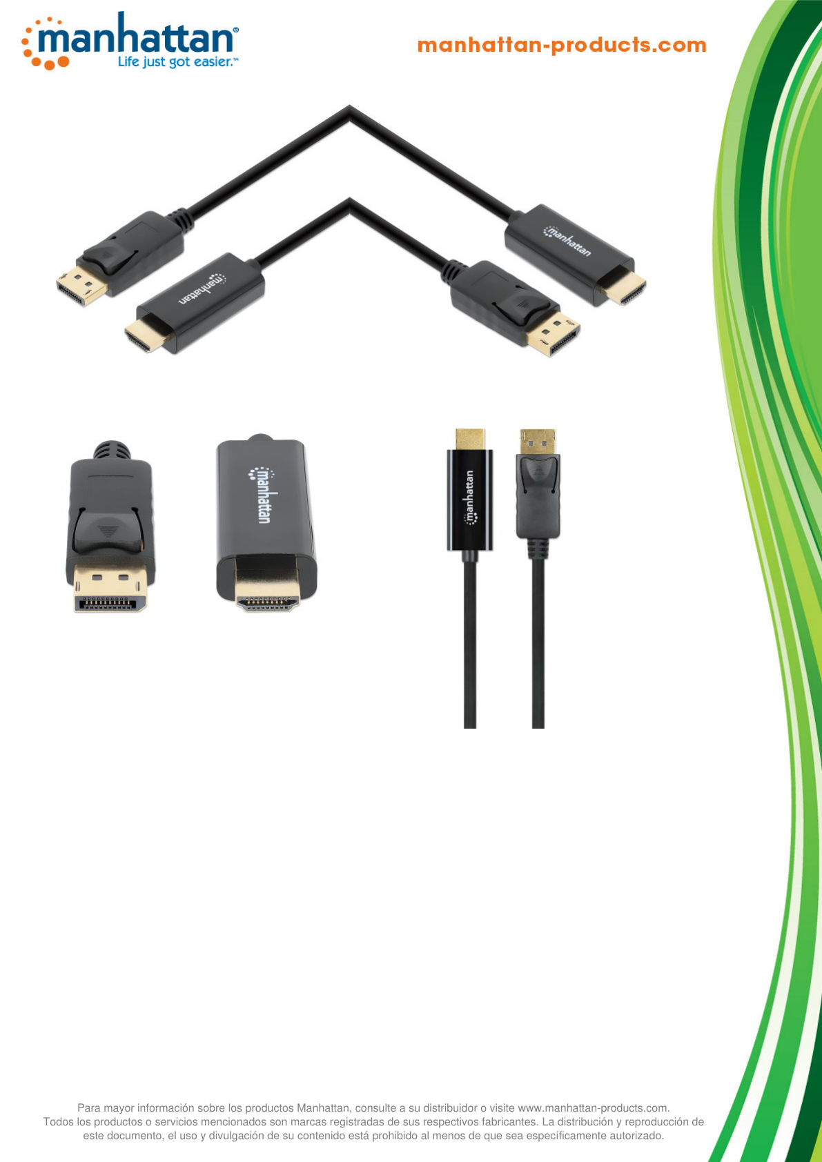 CABLE MANHATTAN DISPLAYPORT - HDMI M-M 1080P  1M