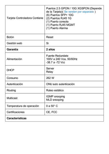 DeltaStream - OLT Módular GPON / Conexión de hasta 4,096 ONUs / 2 Tarjetas Main / Puertos Gigabit RJ45 Uplink / 4 Puertos SFP+ Uplink / Fuente Redundante AC- DC (incluida) / Administración desde la nube (DPMS)