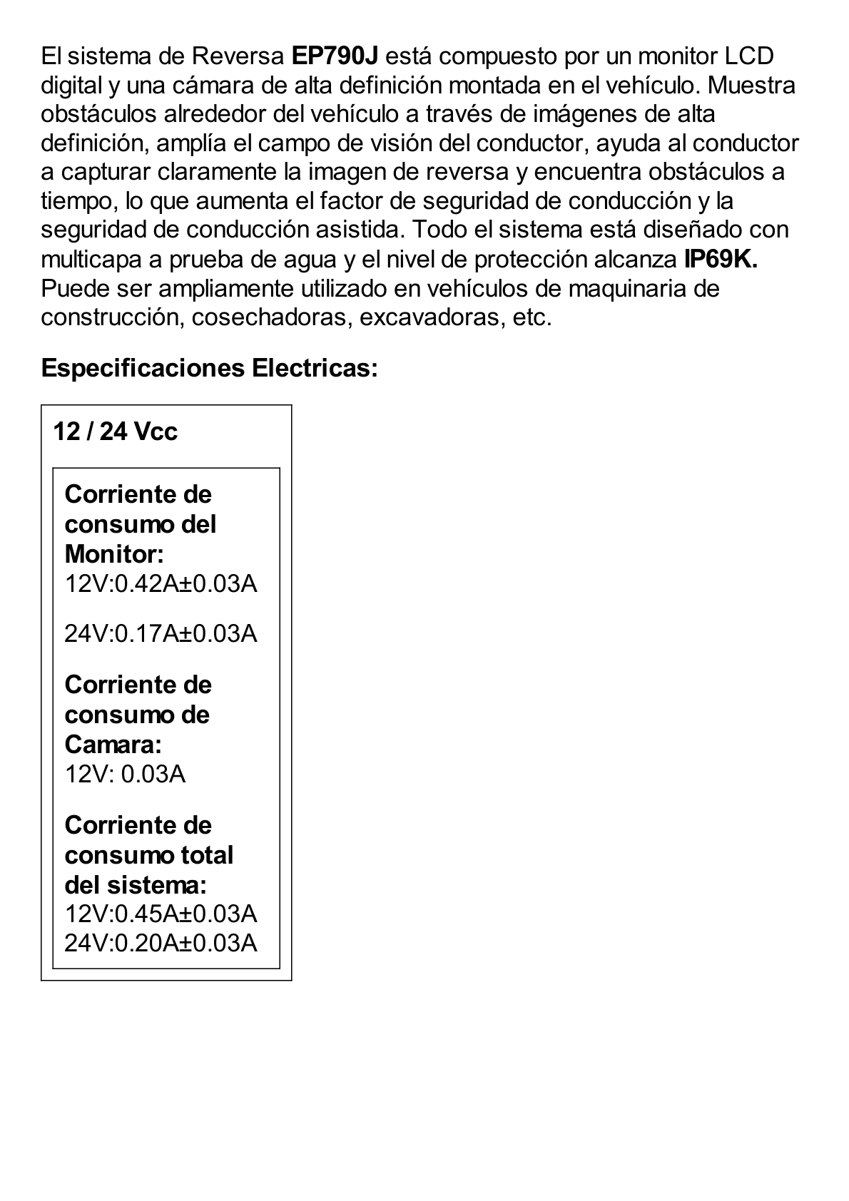 Sistema Profesional de Cámara de Reversa y Monitor Alámbrico para Vehículos de Trabajo y Montacargas