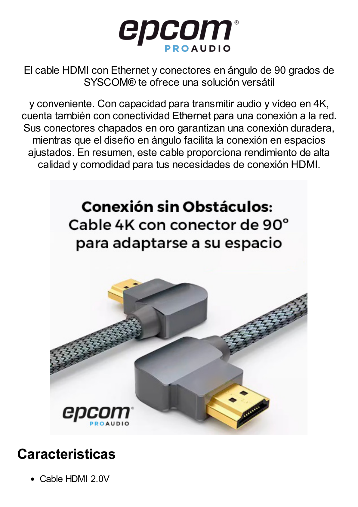 Cable HDMI Angulo 90º| 2m | Alta Definición | Version 2.0 | Alta velocidad 18Gbps | 4K@60Hz |