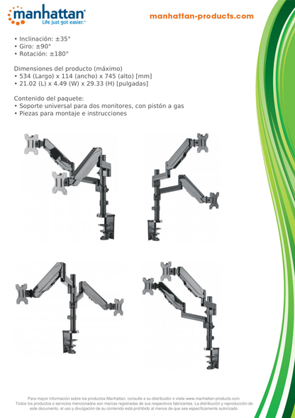 SOPORTE MANHATTAN P/2 MONITORES 17 A 32 PULG ESCRITORIO