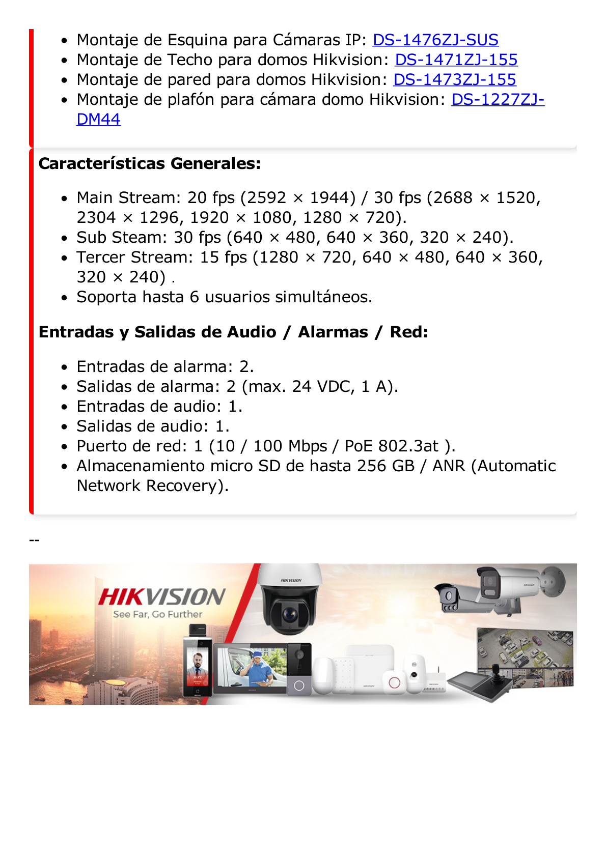 Domo IP 5 Megapixel / Lente Mot. 2.7 a 13.5 mm / 45 mts IR EXIR / AcuSense / IP67 / IK10 / WDR 120 dB / PoE+ / Entrada y Salida de Audio y Alarmas / MicroSD