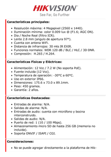 Bala IP 4 Megapixel / Lente 2.8 mm / 30 mts IR / Exterior IP66 / Wi-Fi / WDR 120 dB / H.265 / Micrófono y Bocina Interconstruido / MicroSD