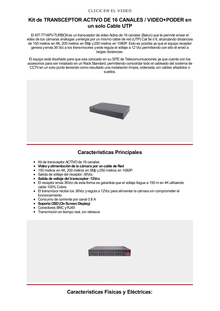 Kit de TRANSCEPTOR ACTIVO DE 16 Canales / VIDEO+PODER en un solo Cable UTP / 150m en 4K, 200m en 5 MP/ Envía 36 Vcc y recibe 12 Vcc / TODO INCLUIDO PARA RACK / Compatible con cámaras HD-TVI/CVI/AHD/CVBS / Instalación Limpia