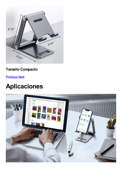 Soporte para Teléfono Celular de Aluminio / Angulo Ajustable / Amplia Compatibilidad con dispositivos de 4.7'' a 7.9'' / Antideslizante / Antiarañazos / Plegable / Color Gris