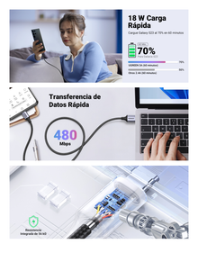 Cable USB-A a USB-C | 2 Metros | Transferencia de datos de 480 Mbps | Carga Rápida | QC 4.0/3.0/2.0 | FPC | AFC | Protección Integrada | Caja de Aluminio | Nylon Trenzado | Color Negro.