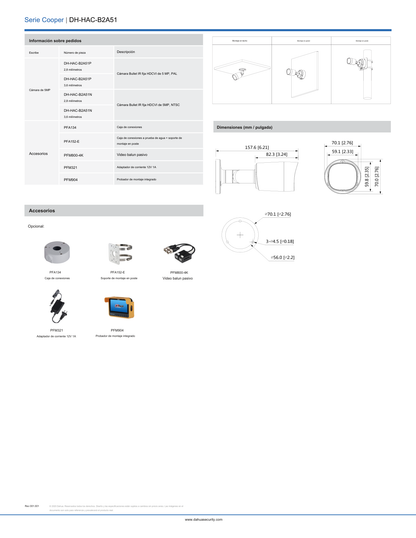 Camara Dahua HAC-B2A51N-0280B-S2 bullet 5mpx lente 2.7 mm IR 20 m 106 gds metalica exterior IP67