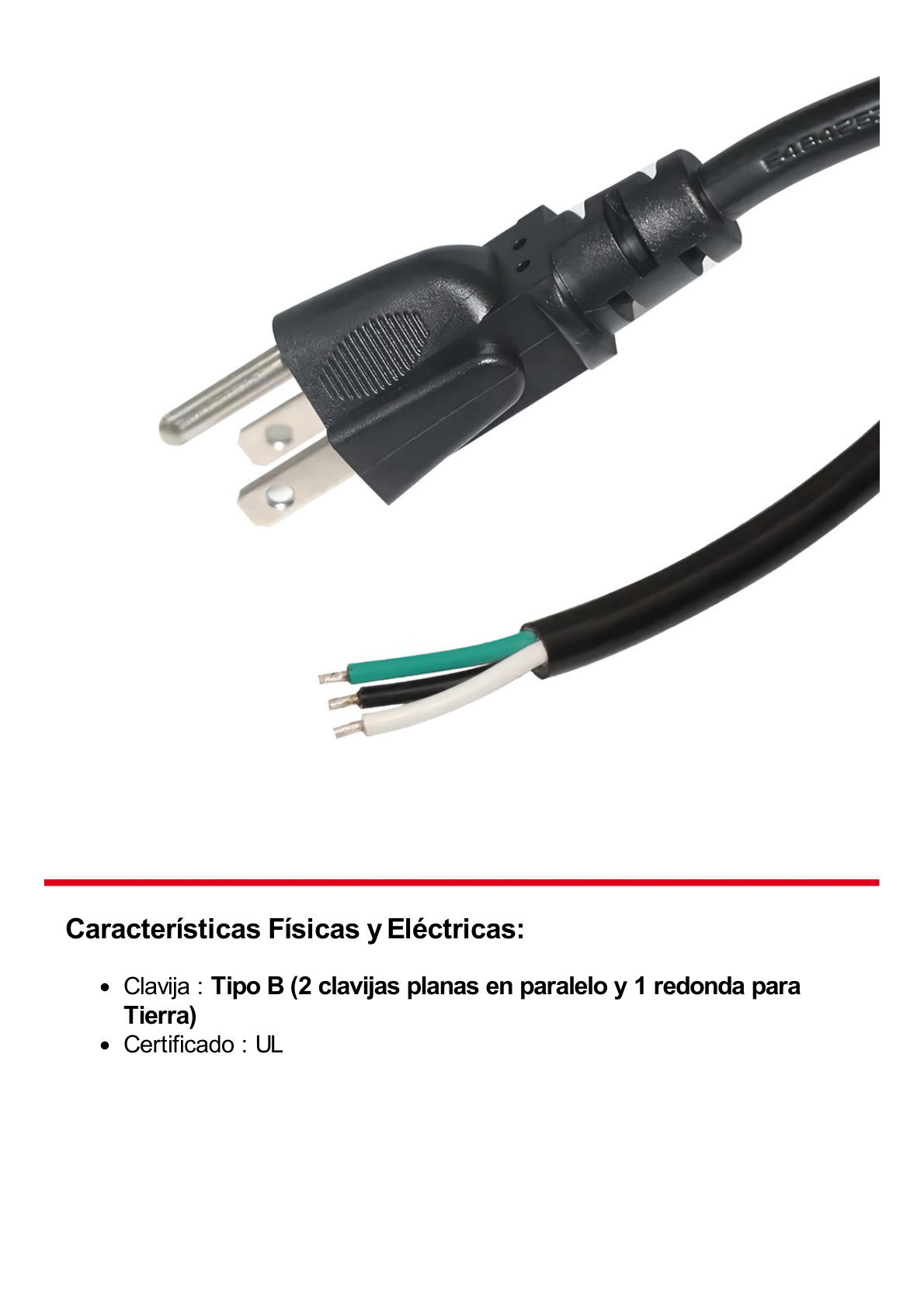 Cable de Alimentación Eléctrica para 120-240 Vca / 1. 8 metros / 3 Fases / Cables Libres