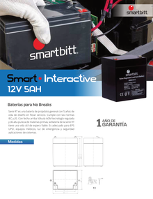 Batería Smartbitt SBBA12-5 sellada de repuesto para UPS 12V/5AH tecnología VRLA medidas 90x70x107mm