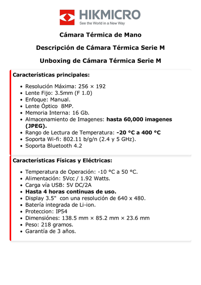 POCKET2 - Cámara Termográfica Portátil Lente 3.5 mm (256 × 192) / WiFi / IP54 / Memoria interna 16 Gb / Hasta 4 Horas de Funcionamiento Continuo