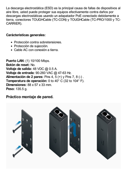 Adaptador PoE Ubiquiti de 48 VDC, 0.5 A