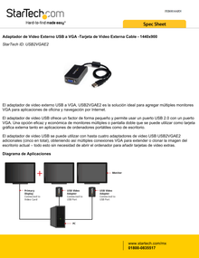 ADAPTADOR STARTECH USB A VGA -TARJETA DE VIDEO EXTERNA CABLE - 1440X900