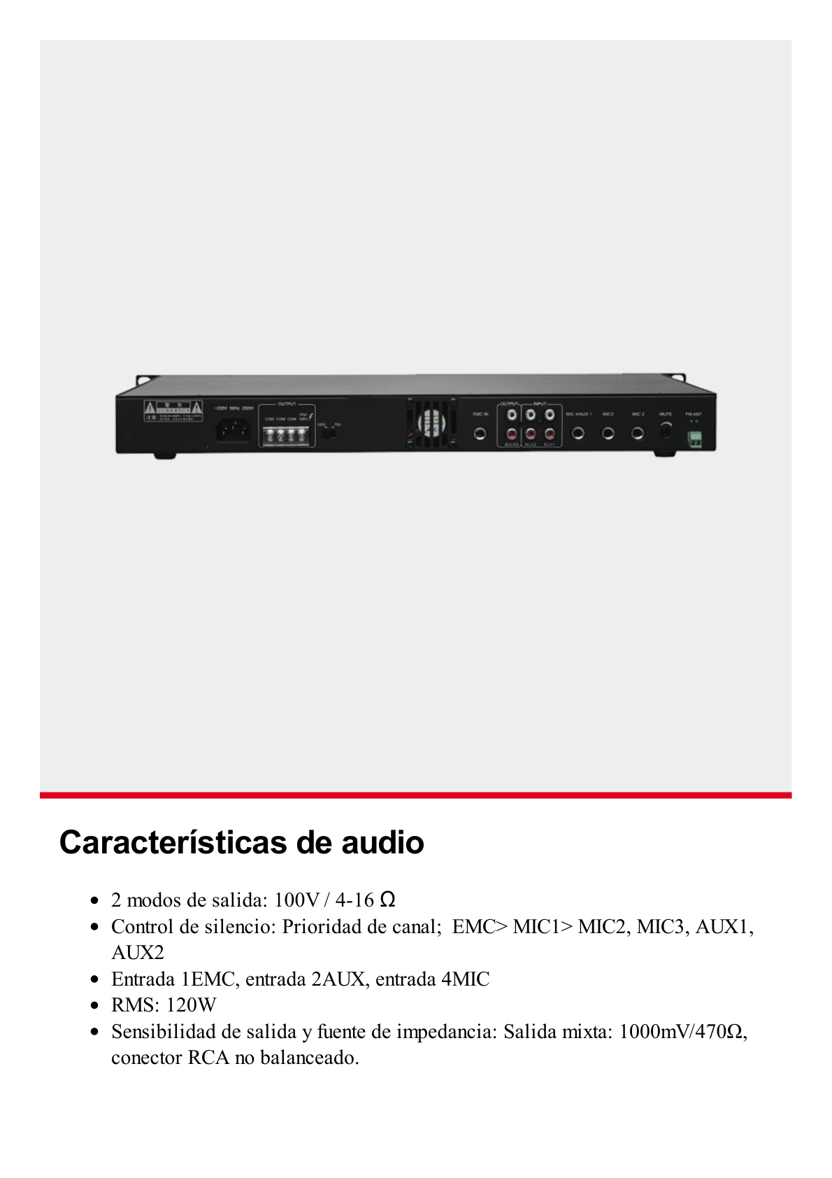 Amplificador Mezclador | 120W RMS | Sistema 100V y Baja Impedancia | MP3 | Tuner | Bluetooth | Música ambiental y Voceo