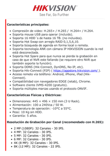 [Doble Poder de Decodificación] NVR 32 Megapixel (8K) / 32 Canales IP / AcuSense / ANPR / Conteo de Personas / Heat Map / 16 Bahías de Disco Duro / 2 Tarjetas de Red / Soporta RAID con Hot Swap / 2 HDMI en 8K / Soporta POS / Alarmas I/O / AC