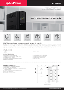 UPS línea interactiva CyberPower UT750GU 750VA/ 375W AVR 8 NEMA 5-15R (4 c/protección bat.) 1 puerto USB Tipo B Green Power