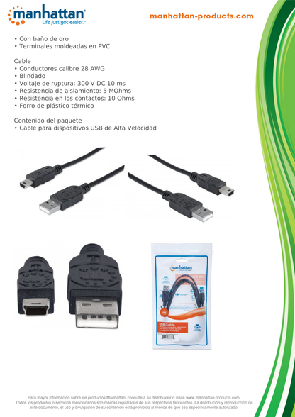 CABLE USB V2.0 A- MINI B 1.8M NEGRO